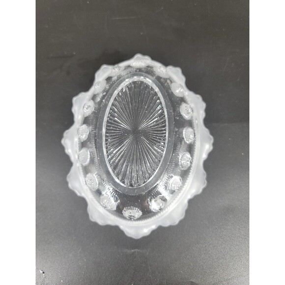 Vintage 1930's Davidson Dish Blackberry Prunt Clear Frosted Ruffled Oval England - Picture 10 of 12